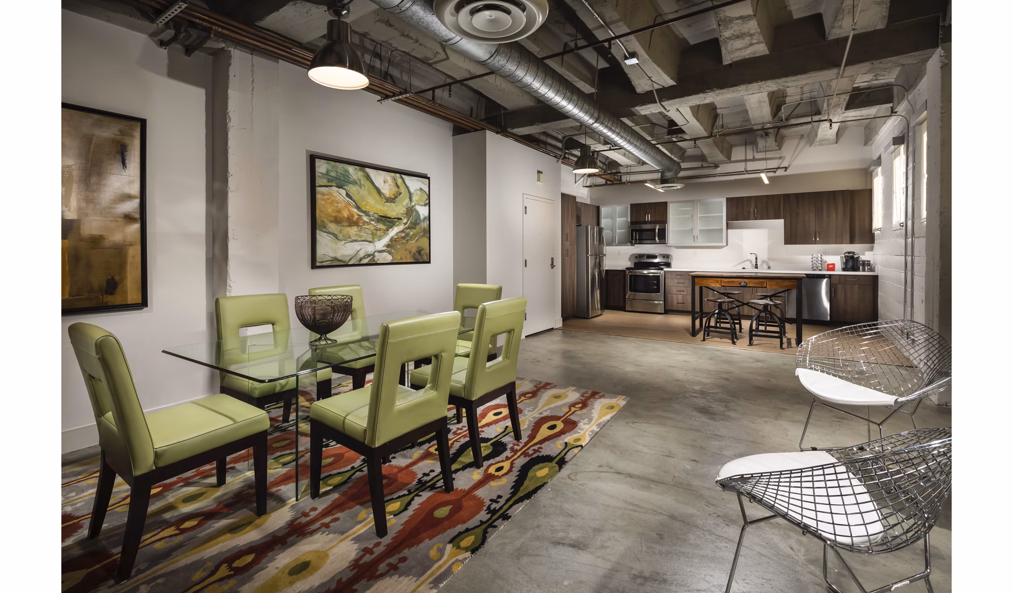 Dining area with modern furnishings at Holly Street Village Apartments in Pasadena, perfect for luxury apartment living
