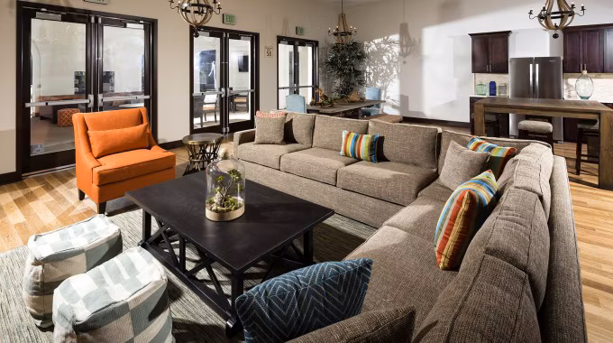 Elegant clubhouse featuring modern decor at Montecito at Dos Lagos Apartments