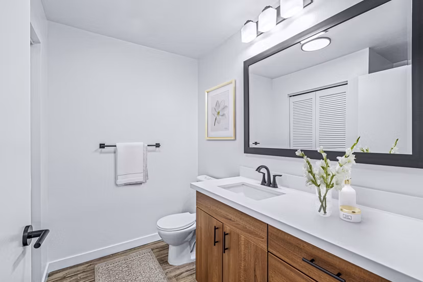 Modern bathroom with sleek fixtures at The Station at Othello Park Apartments