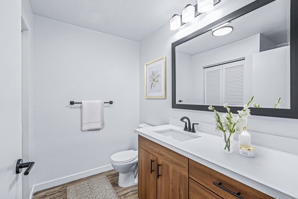 Modern bathroom with sleek fixtures at The Station at Othello Park Apartments