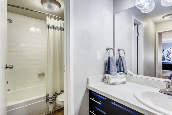 Modern bathroom with sleek fixtures at Sage at Panorama Apartments