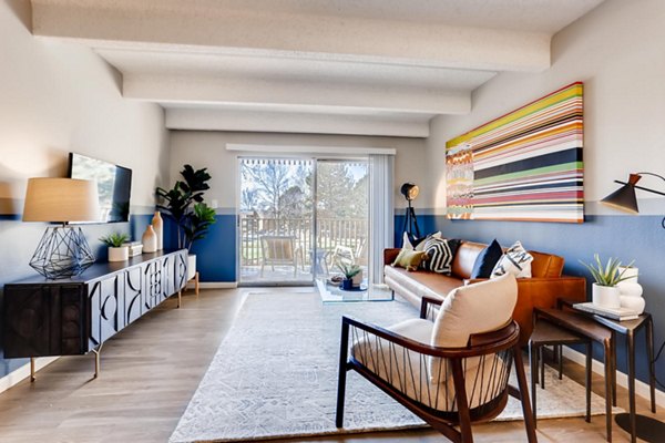 living room at Elm at Panorama Apartments