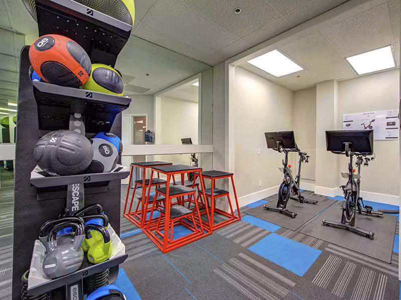 fitness center at Elevate Long Beach Apartments 