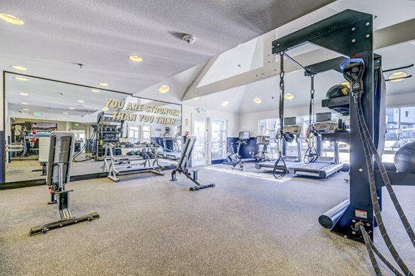 Modern fitness center equipped with state-of-the-art gym facilities at Village Creek at Brookhill Apartments