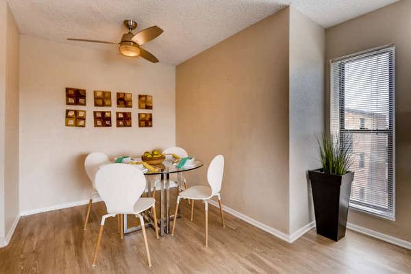 dining room at Lakeview Towers at Belmar Apartments