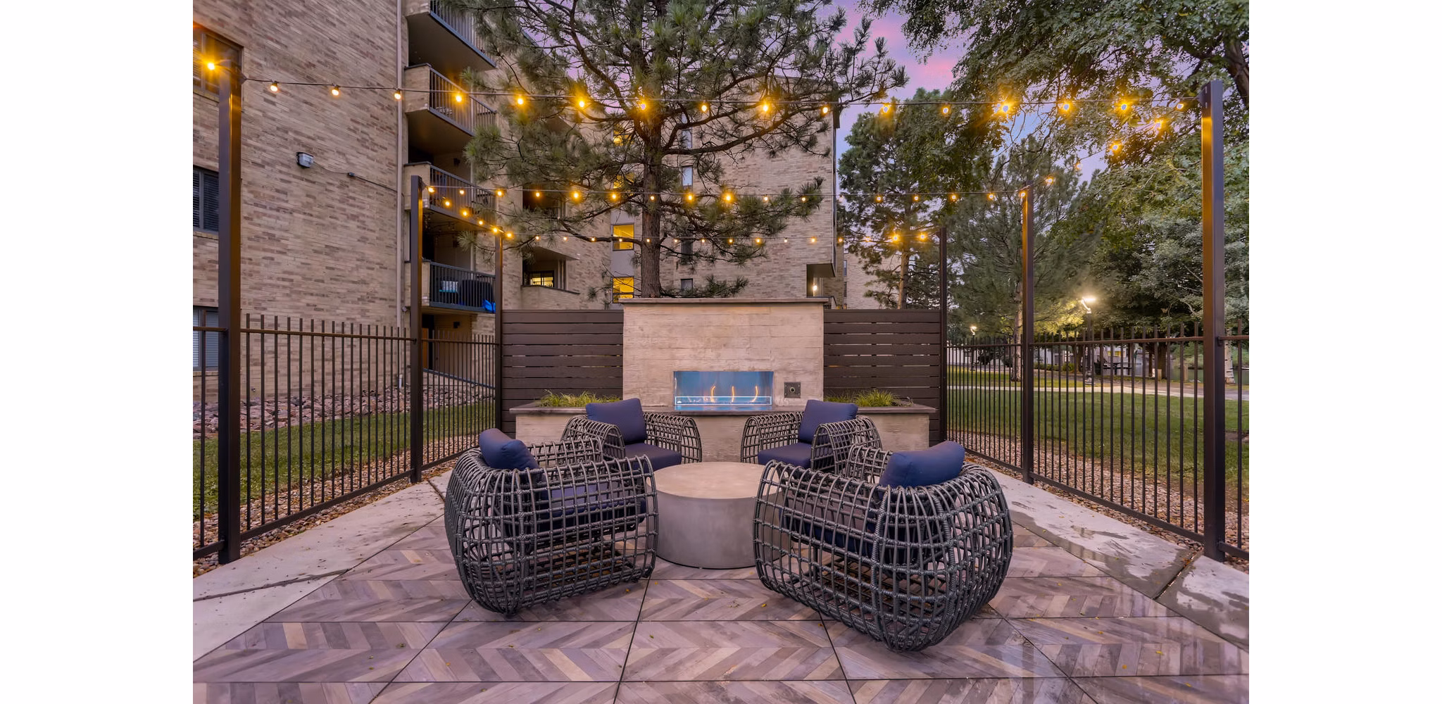 grill area at Lakeview Towers at Belmar Apartments 