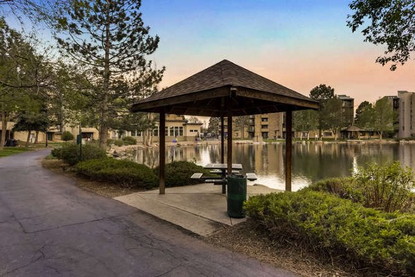 Lakeview Towers at Belmar: Serene view from luxury apartment balcony overlooking lush green landscape in Greystar community