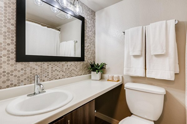 Chazal Scottsdale Apartments: Modern bathroom with sleek fixtures and elegant design