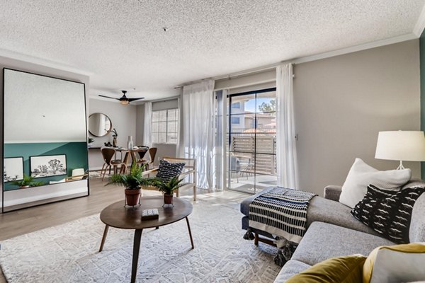Spacious living room with modern decor at Chazal Scottsdale Apartments in Scottsdale