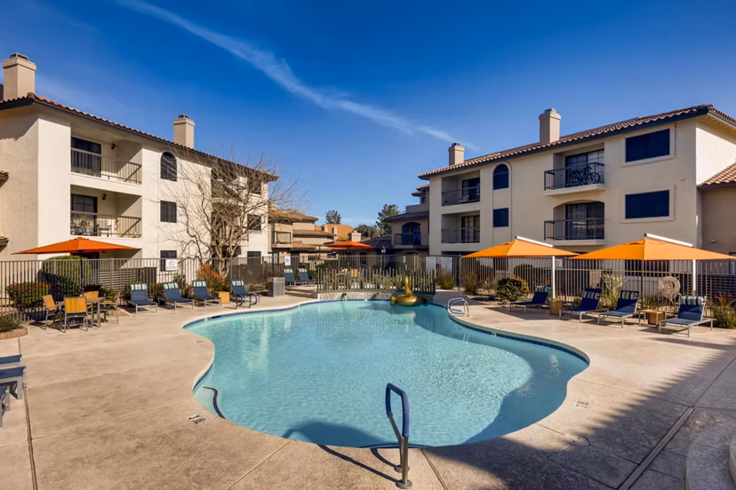 Enhanced with resort-style design, luxury pool at Chazal Scottsdale Apartments offers a serene escape in the heart of Scottsdale
