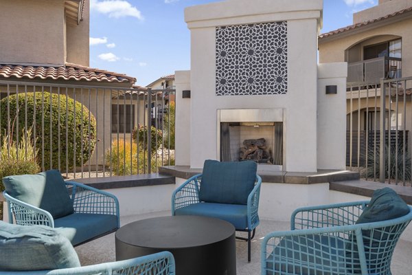 Cozy fire pit at Chazal Scottsdale Apartments, perfect for evening gatherings and relaxation in luxury settings