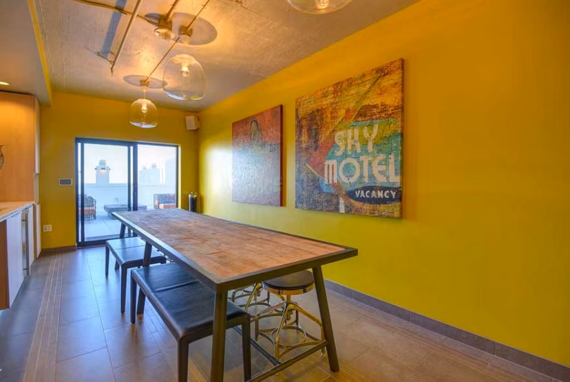 Stylish clubhouse at The Wilson Building Apartments featuring modern design and lounge areas