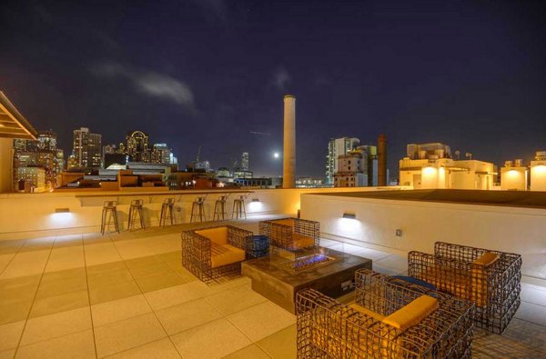 Rooftop deck with city views at The Wilson Building Apartments