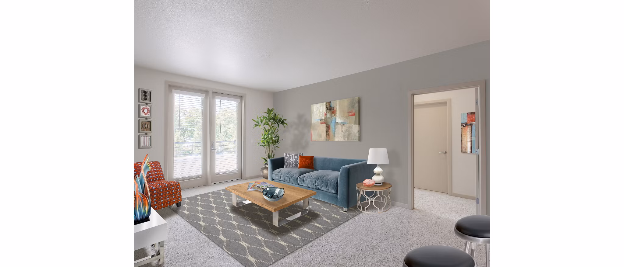 Contemporary living room with stylish furnishings at 121 Tasman Apartments in a luxury  community