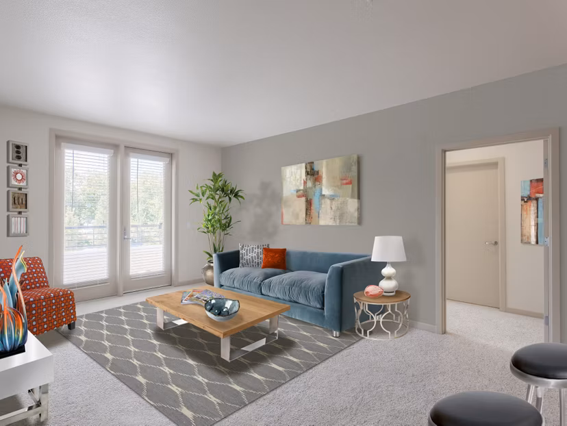 Contemporary living room with stylish furnishings at 121 Tasman Apartments in a luxury  community