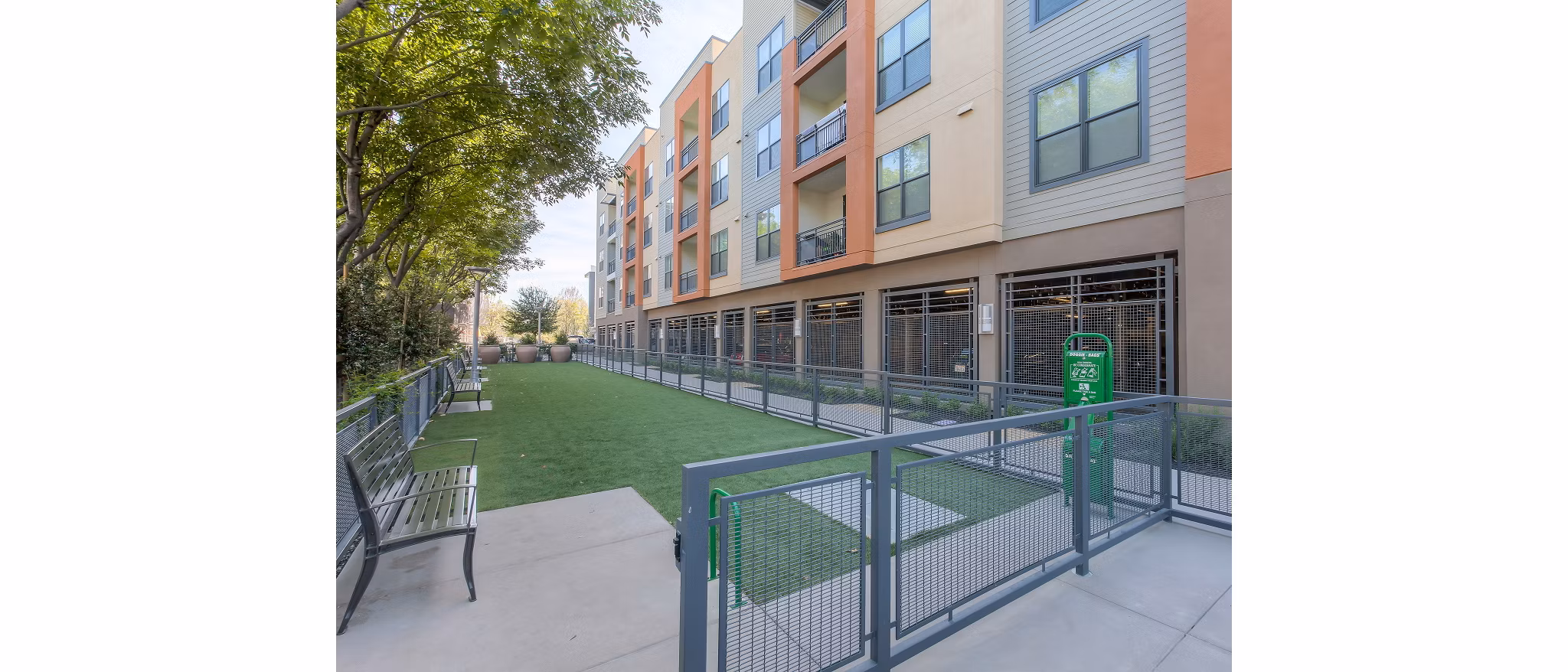 Dog park with agility equipment at 121 Tasman Apartments, a luxury  community