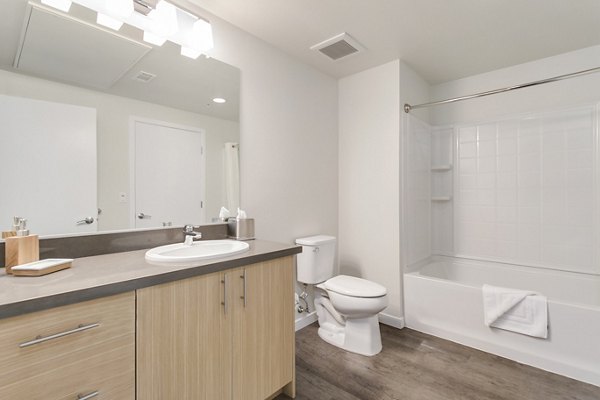 bathroom at mResidences Redwood City Apartments