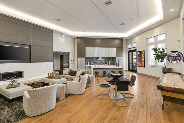 Luxe lobby with modern decor at mResidences Redwood City Apartments
