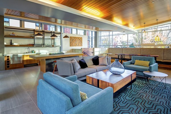 Stylish clubhouse with modern dÃ©cor at Equinox Apartments