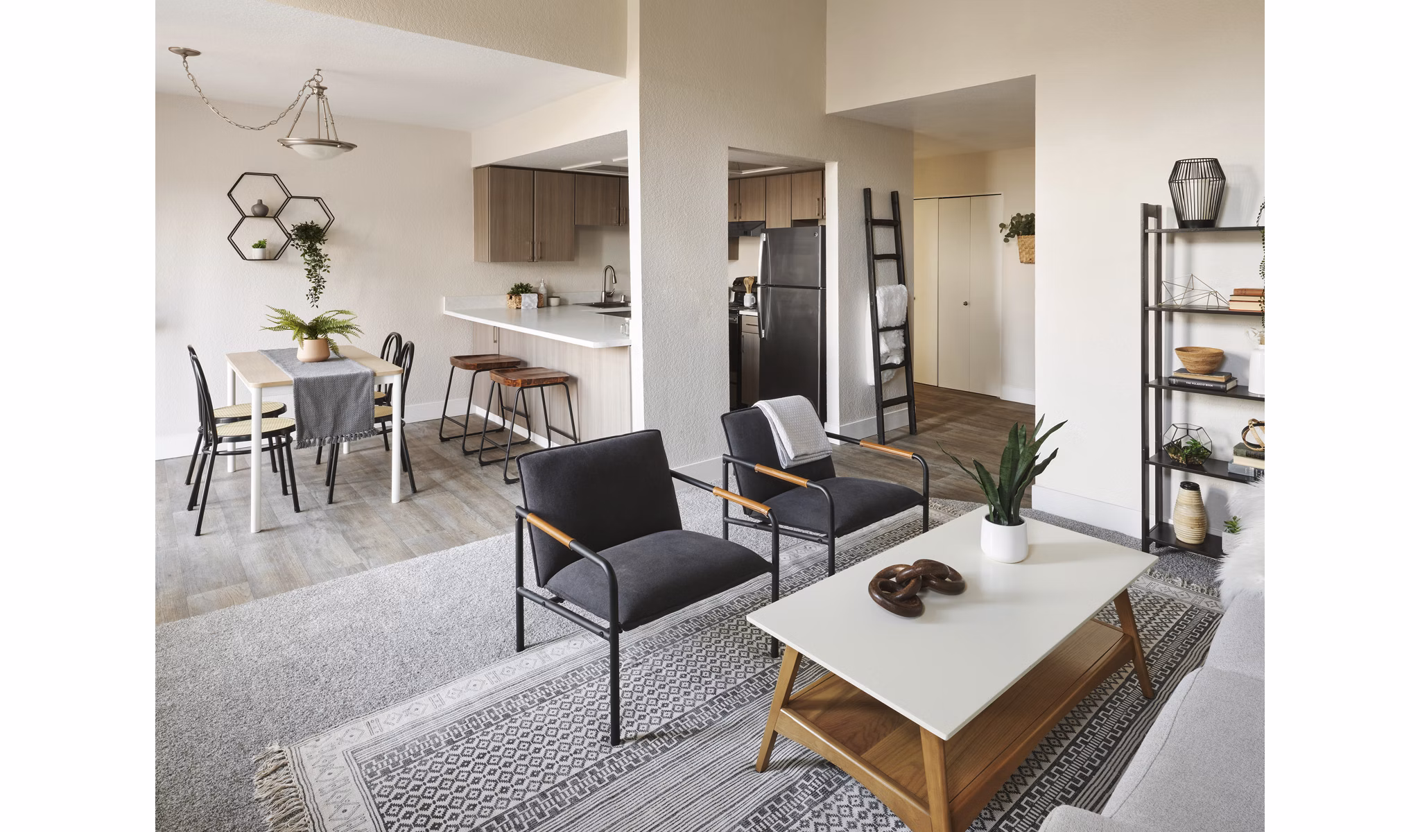 Spacious living room with stylish furnishings at The Woodlands Apartments for a Greystar luxury experience