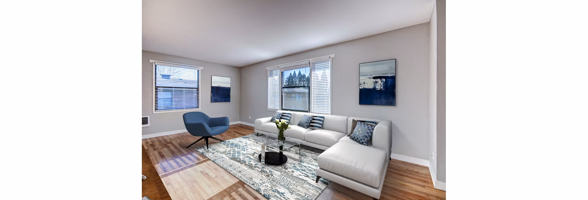 Spacious living room with modern furnishings at Lock Vista Apartments, offering comfort and style in a luxury environment