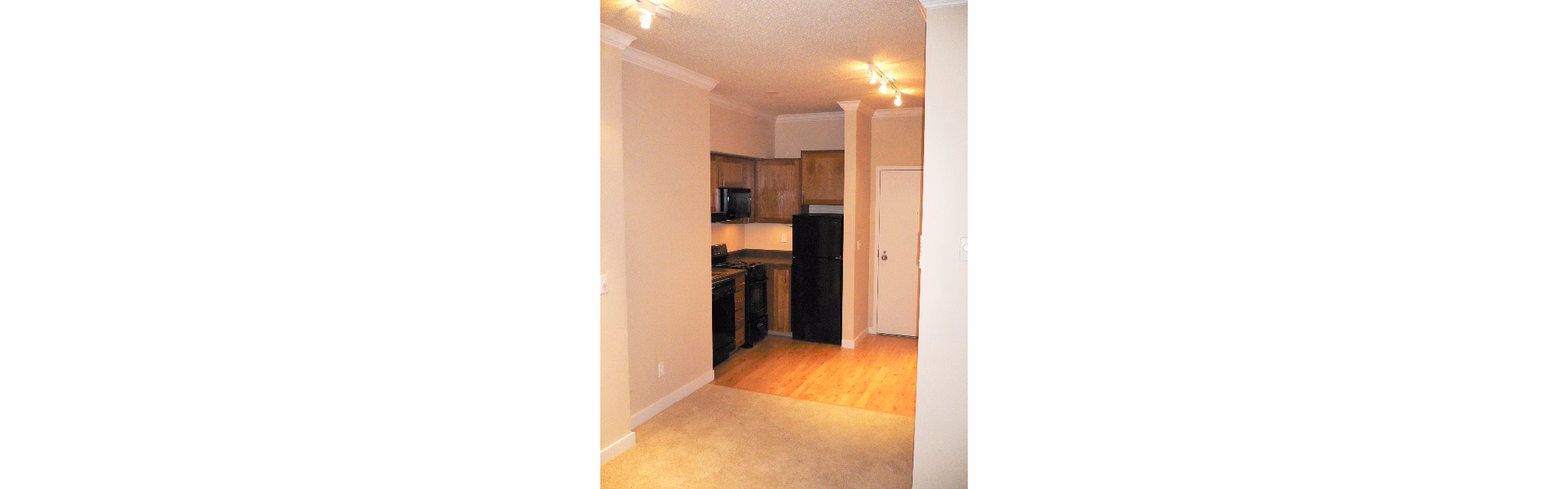 Modern kitchen with stainless steel appliances at Post Alley Court Apartments, luxury living in downtown