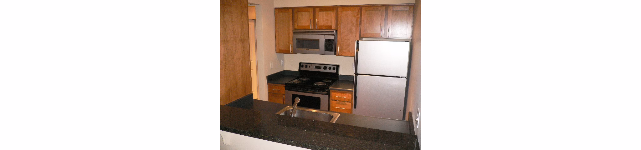 Contemporary kitchen with stainless steel appliances at Post Alley Court Apartments