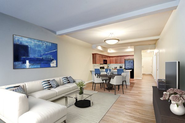 Living room with modern furnishings at Chelsea Heights Apartments