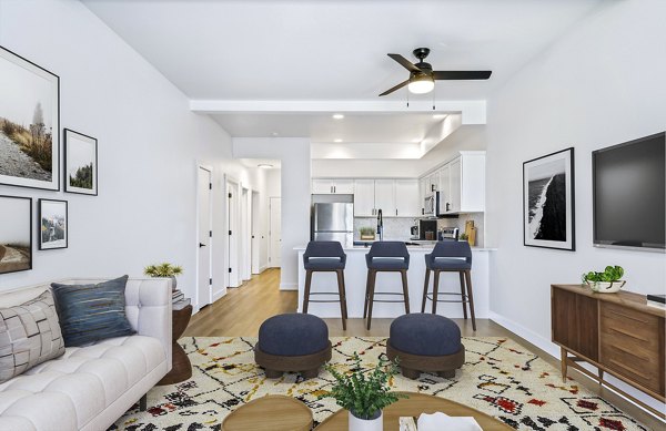 Stylish living room with modern decor in Chelsea Heights Apartments