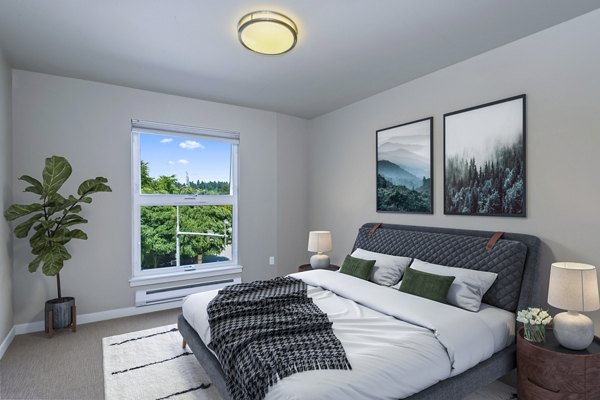 Contemporary bedroom with modern decor in Allez Apartments