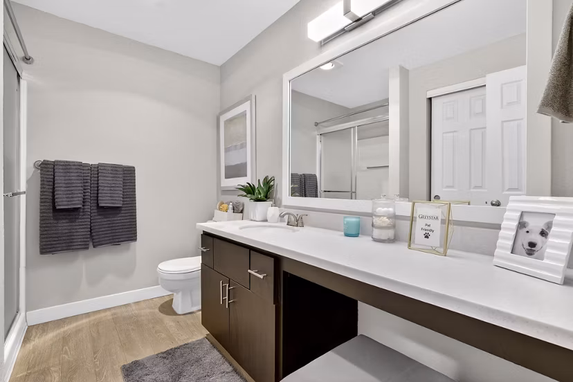 Bathroom featuring modern fixtures and stylish design in Rivercrest Meadows Apartments