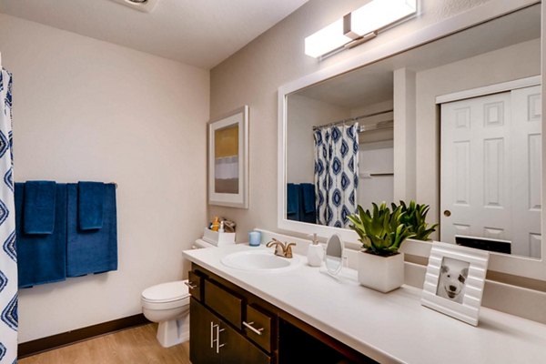 Bathroom featuring modern fixtures and stylish design in Rivercrest Meadows Apartments