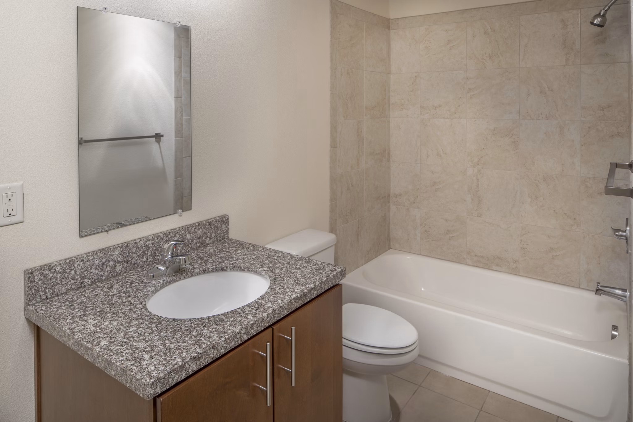 Modern bathroom with sleek fixtures in The Felix Apartments, a Greystar luxury property