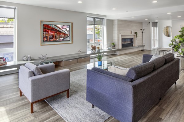 Clubhouse featuring modern design elements at The Addy Apartments, a Greystar luxury property in a vibrant community setting