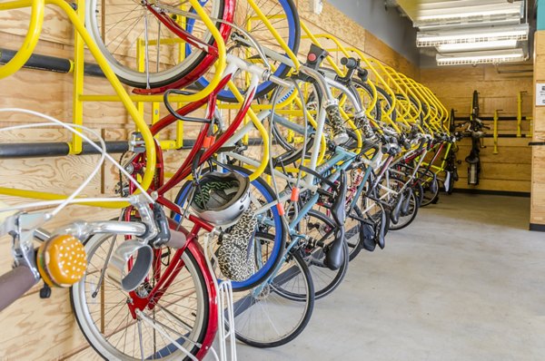Efficient bike storage at The Addy Apartments, a Greystar luxury community, offering secure and accessible facilities for residents