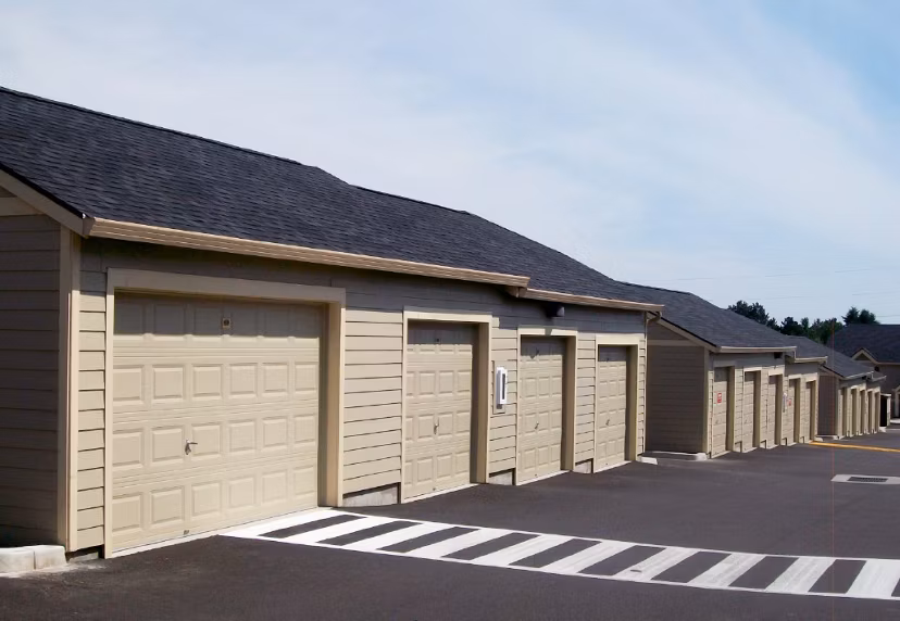 Garage facilities at Timberhill Meadows Apartments featuring ample parking spaces
