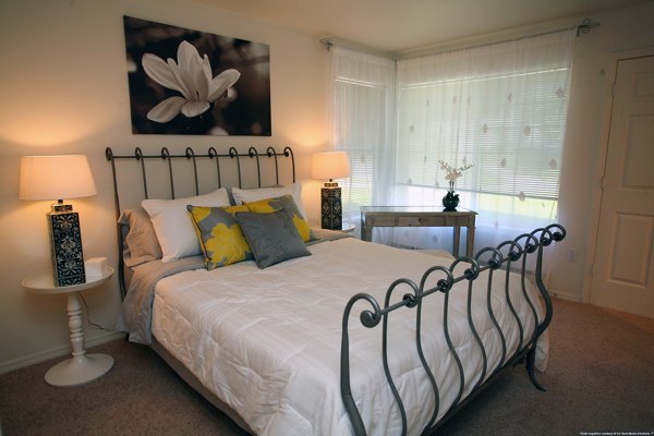 Spacious bedroom with modern decor in Jackson School Village Apartments