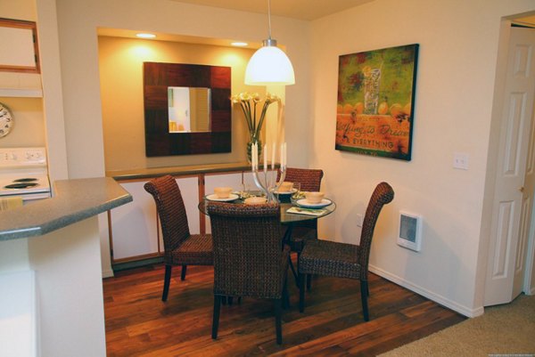 Elegant dining room with stylish furnishings at Jackson School Village Apartments