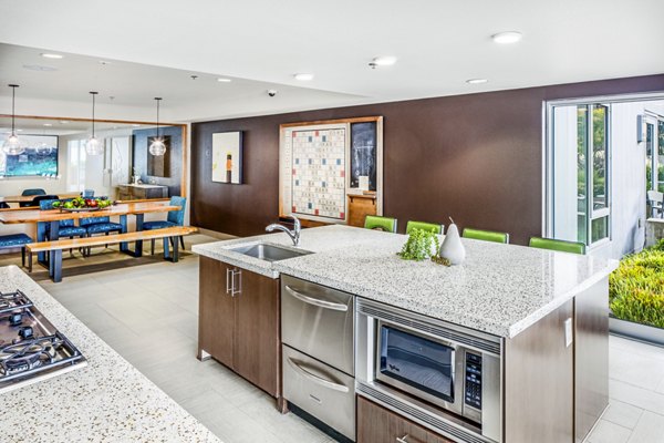 Clubhouse kitchen with modern appliances at Enso Apartments