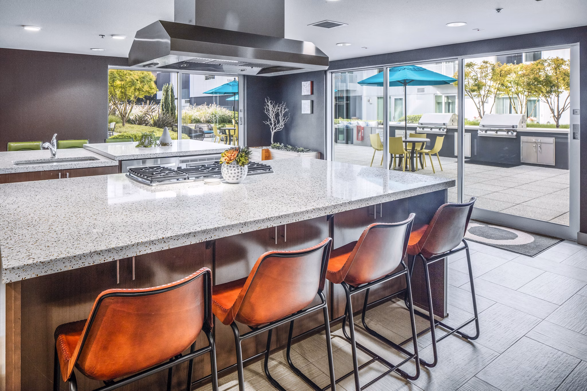 Clubhouse kitchen showcasing modern appliances and sleek design at Enso Apartments, a premium luxury living community