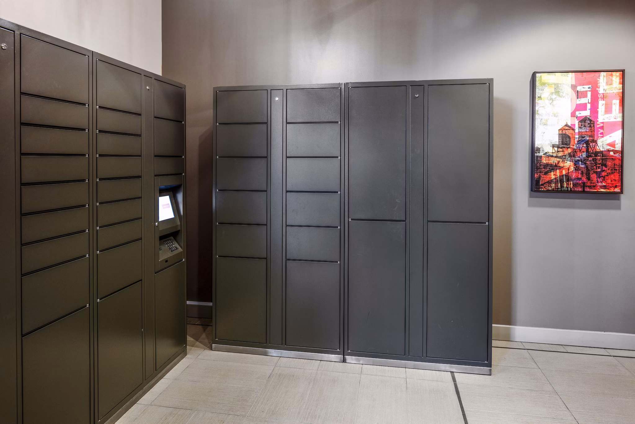 Convenient parcel package pickup lockers at Enso Apartments in Los Angeles