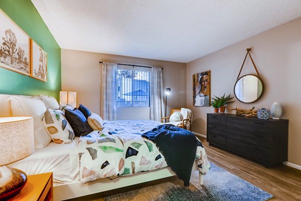 Tranquil and stylish bedroom with elegant decor at Rockledge Fairways Apartments