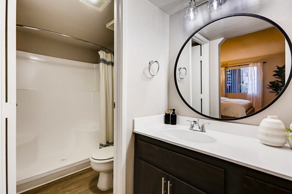 Elegant bathroom with modern fixtures at Rockledge Fairways Apartments