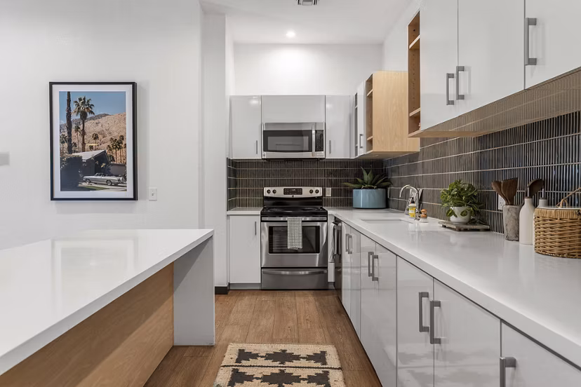 clubhouse kitchen at Palm Court Apartments