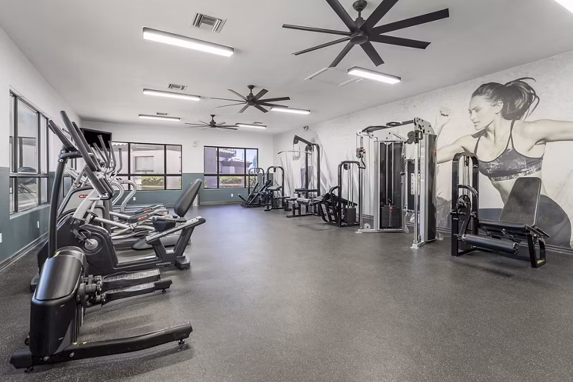 fitness center at Palm Court Apartments