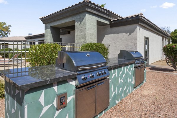 Outdoor grill area at Palm Court Apartments offering modern amenities for social gatherings