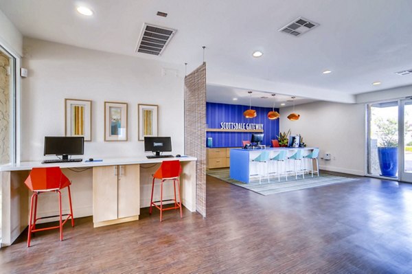 Clubhouse featuring modern amenities at Scottsdale Gateway Apartments, a luxury residence in Arizona