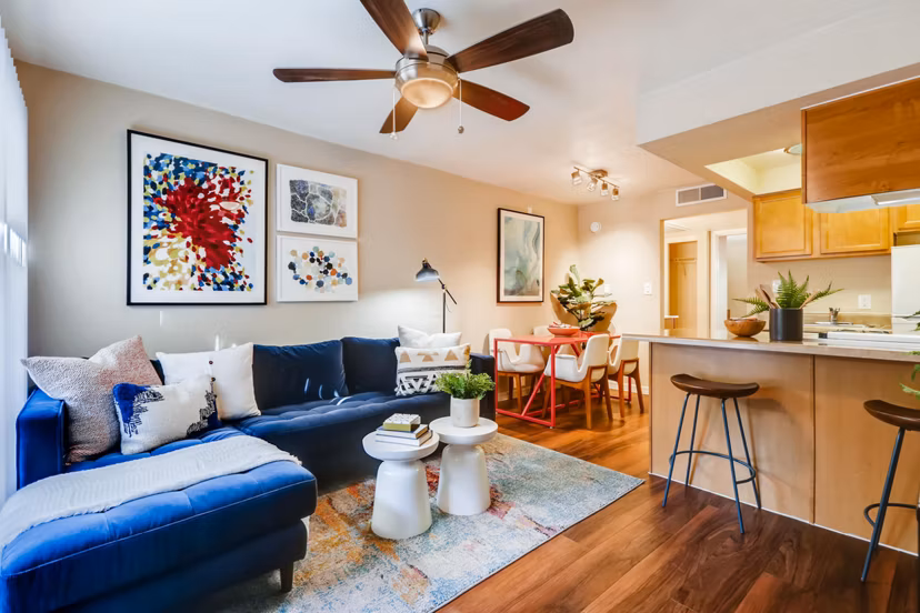 Spacious living room with modern decor and natural light at Scottsdale Gateway Apartments