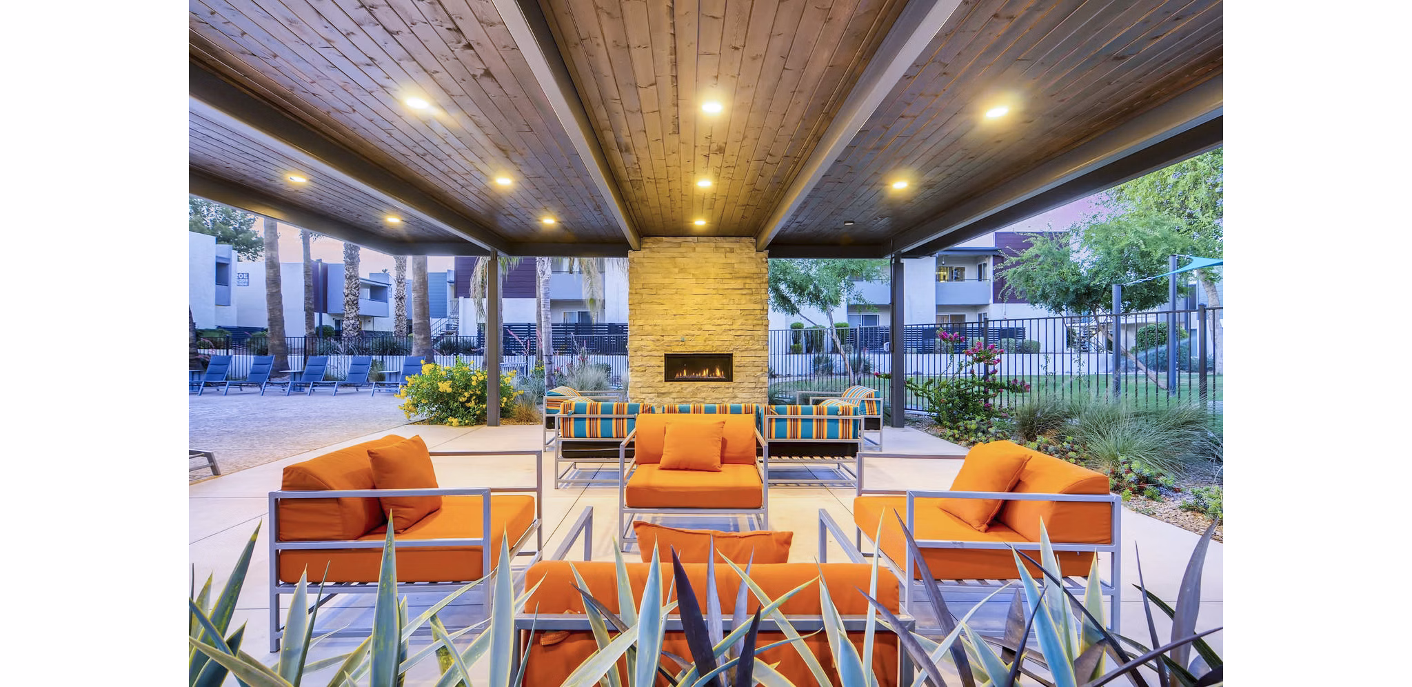 Outdoor fire pit area for social gatherings at Scottsdale Gateway Apartments luxury complex