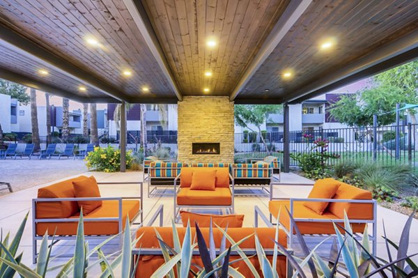 Outdoor fire pit area for social gatherings at Scottsdale Gateway Apartments luxury complex